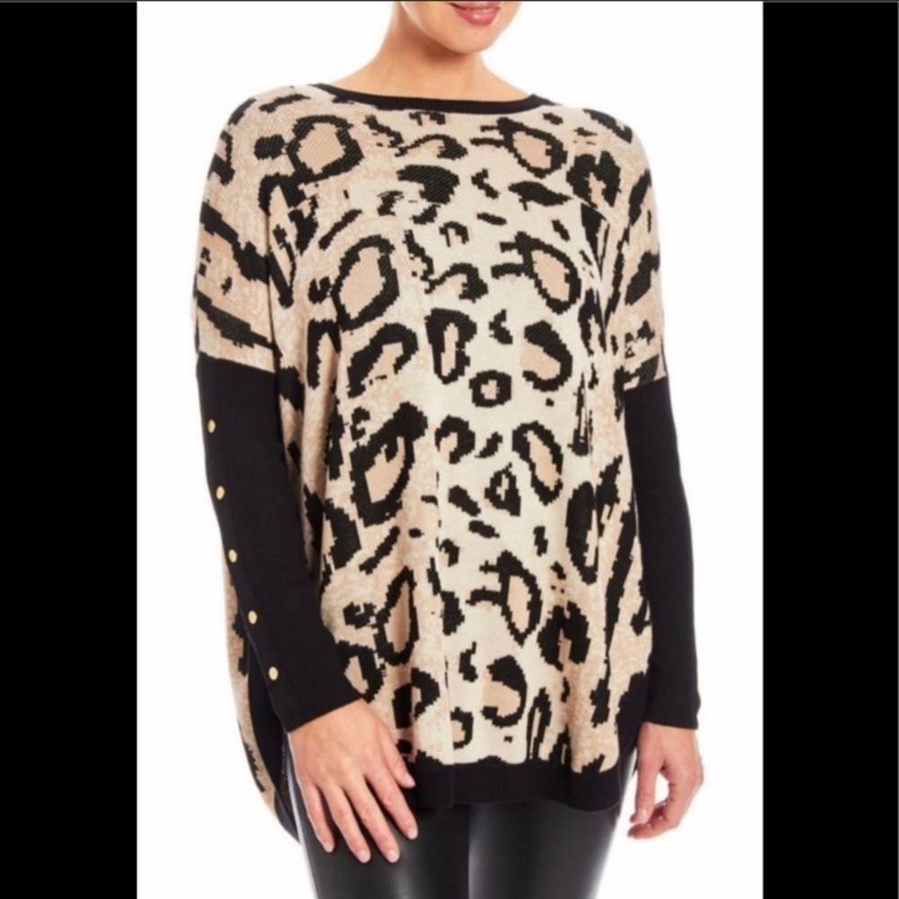 Joseph A Leopard Tunic Sweater Crew Neck Top Neutral